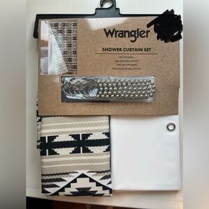 Wrangler Geometric Shower Curtain Set - Black, White, Cream